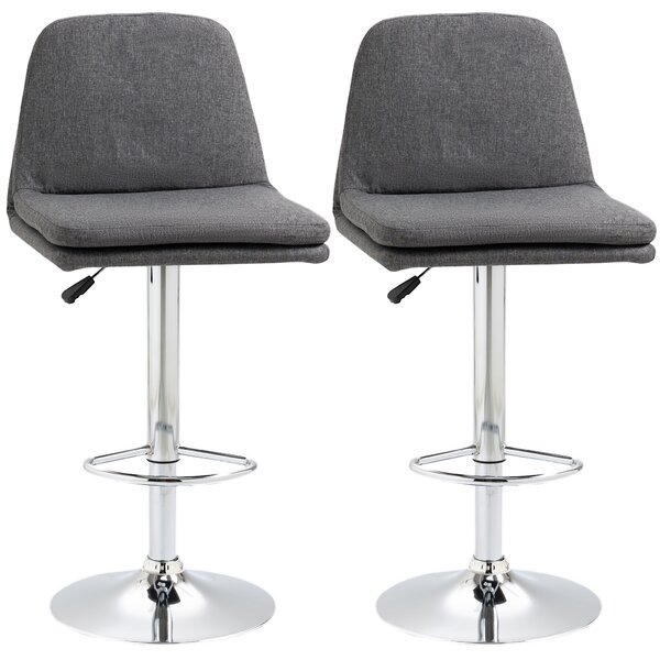 HOMCOM Morden Bar Stools Set of 2, Counter Height Swivel Fabric Bar Chairs, Adjustable Kitchen Island Stools with Backrest, Footrest for Home Pub Area, Grey