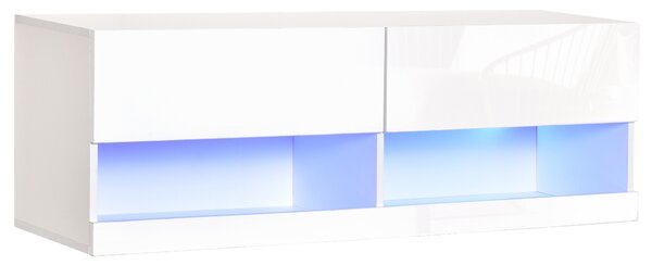 HOMCOM Luminous Media Hub: Wall Mounted TV Stand with 20 Colour LED Lights, Remote Control & Storage, High Gloss Black
