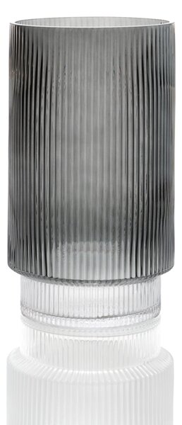Large Grey Ribbed Glass Vase