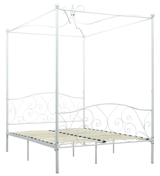 284470 Canopy Bed Frame without Mattress White Metal 120x200 cm