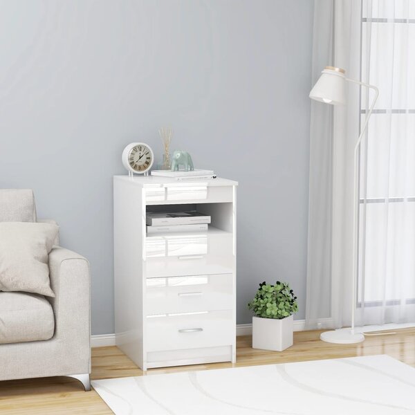 Drawer Cabinet High Gloss White 40x50x76 cm Engineered Wood