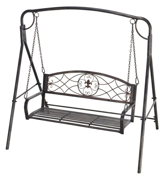 Outsunny Garden 2-Seater Metal Swing Chair Bench Modern Style Outdoor Sling Seat, Black