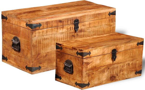 Storage Chest Set 2 Pieces Rough Mango Wood