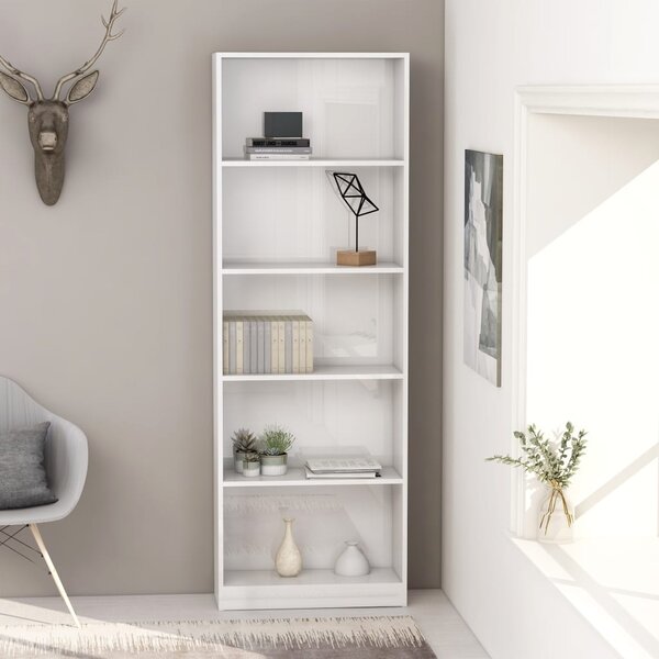 5-Tier Book Cabinet High Gloss White 60x24x175 cm Engineered Wood