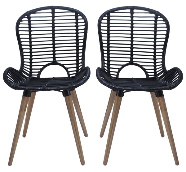 Dining Chairs 6 pcs Black Natural Rattan