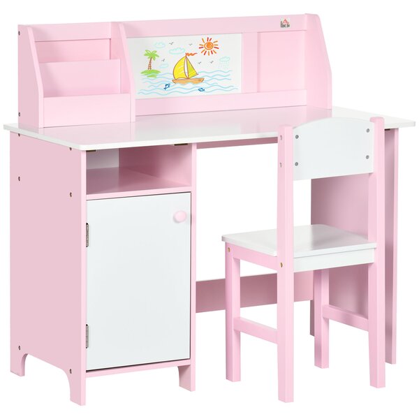 HOMCOM Kids Table and Chair Set Two-Piece Table and Chair Set Multi Use Toddler Furniture w/ Whiteboard - Pink Aosom UK