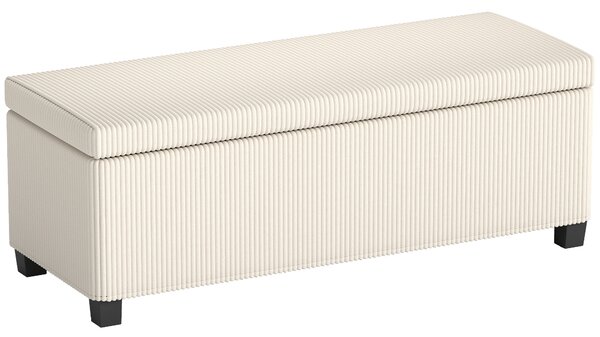 HOMCOM Storage Ottoman Bench, Corduroy Footstool with Removable Lid and Legs, 112cm Storage Chest Box for Living Room, Bedroom, Hallway, Beige