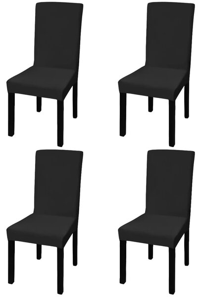 Straight Stretchable Chair Cover 4 pcs Black