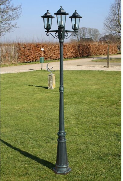 Garden Light Post 3-arms 215 cm Dark Green/Black Aluminium