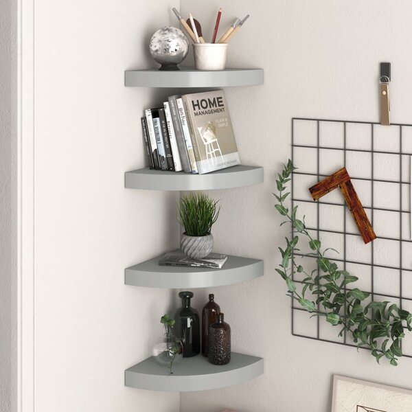 Floating Corner Shelves 4 pcs Grey 25x25x3.8 cm MDF