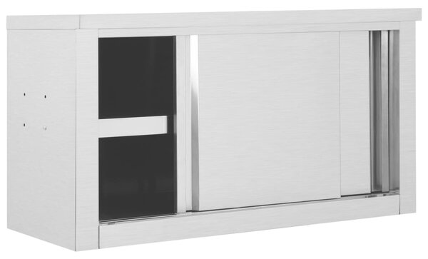 Kitchen Wall Cabinet with Sliding Doors 90x40x50 cm Stainless Steel