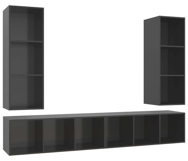 Wall-mounted TV Cabinets 4 pcs High Gloss Grey Engineered Wood