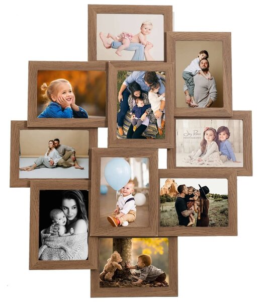 Collage Photo Frame for 10x(10x15 cm) Picture Light Brown MDF