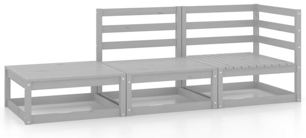 3 Piece Garden Lounge Set Grey Solid Pinewood