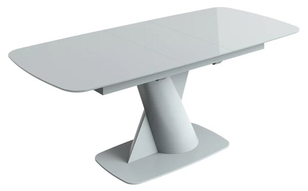 Tivori Large High Gloss Extending Dining Table In Light Grey With Glass Top