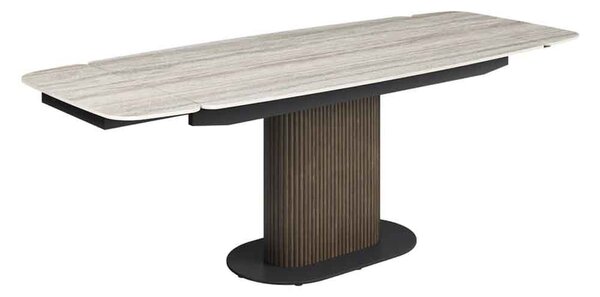 Molaro Ceramic Top Extending Dining Table in Travertine and Walnut