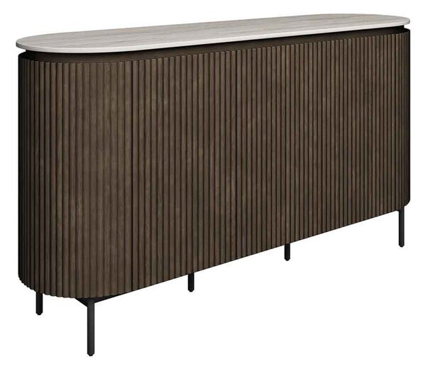 Molaro Ceramic Top Sideboard with 3 Doors in Travertine Marble Effect and Walnut