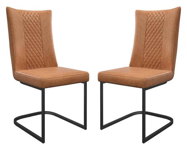 Liora Tan Faux Leather Dining Chairs with Black Legs in Pair