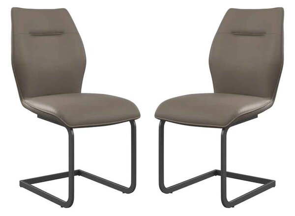 Pisar Taupe Faux Leather Dining Chairs with Metal Legs in Pair