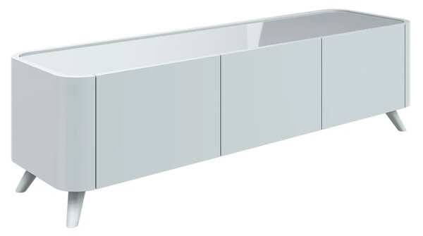 Tivori High Gloss TV Stand with 3 Doors In Light Grey with Glass Top