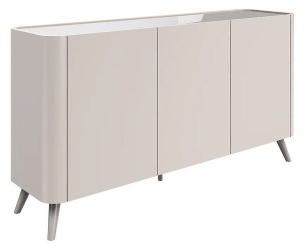 Tivori High Gloss Sideboard with 3 Doors In Taupe with Glass Top