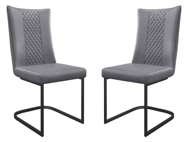Liora Dark Grey Faux Leather Dining Chairs with Black Legs in Pair