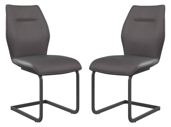 Pisar Grey Faux Leather Dining Chairs with Metal Legs in Pair
