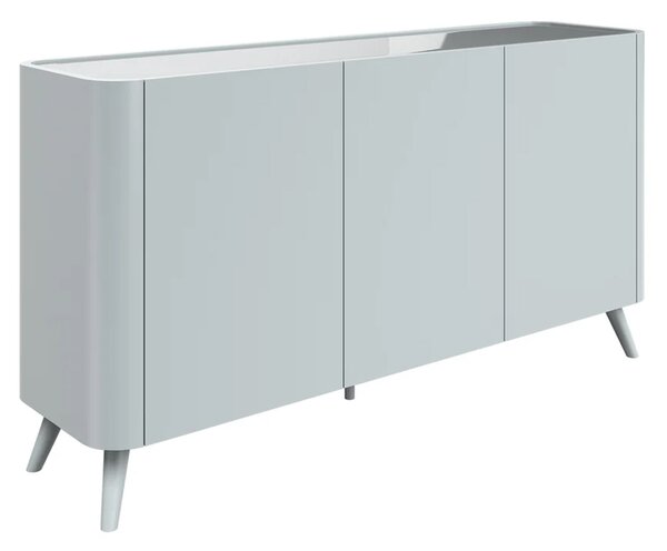 Tivori High Gloss Sideboard with 3 Doors In Light Grey with Glass Top