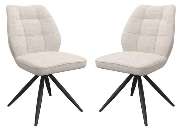Raevo Ivory Fabric Swivel Dining Chairs with Metal Legs in Pair