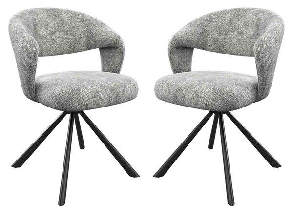 Laroz Grey Fabric Dining Chairs with Black Legs in Pair
