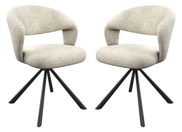 Laroz Champagne Fabric Dining Chairs with Black Legs in Pair