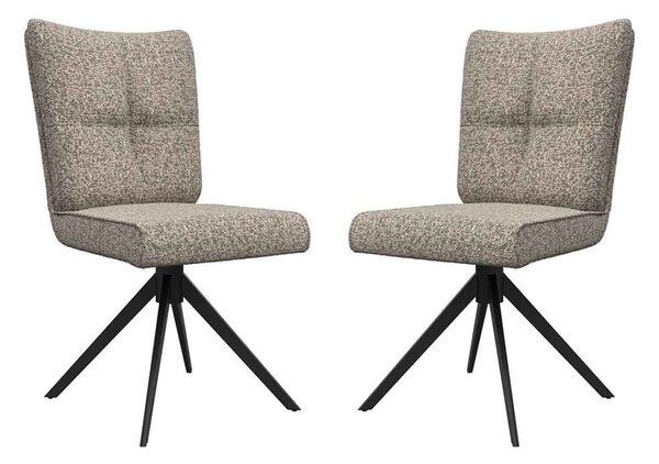 Rivano Oatmeal Fabric Armless Dining Chairs with Black Legs in Pair