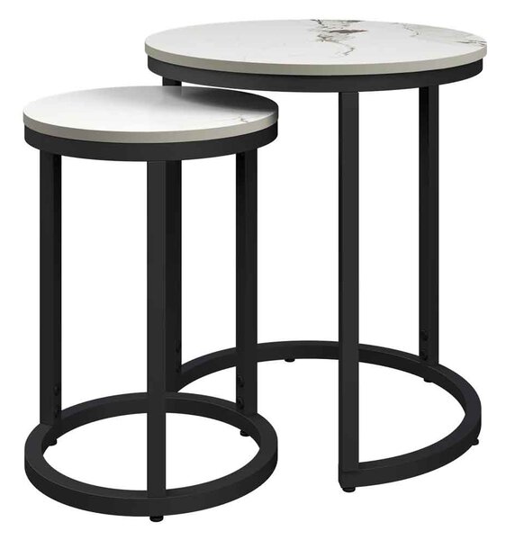 Zillah Round Ceramic Top Set Of 2 Side Table in White