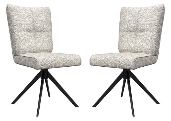 Rivano Ivory Fabric Armless Dining Chairs with Black Legs in Pair