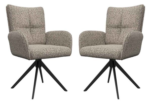 Rivano Oatmeal Fabric Swivel Dining Chairs with Black Legs in Pair