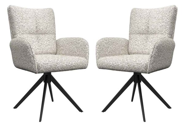 Rivano Ivory Fabric Swivel Dining Chairs with Black Legs in Pair