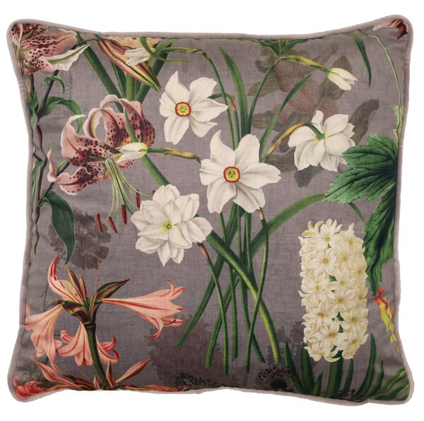 Linda Barker Grandi Floral Velvet 45cm x 45cm Filled Cushion Silver Lavender