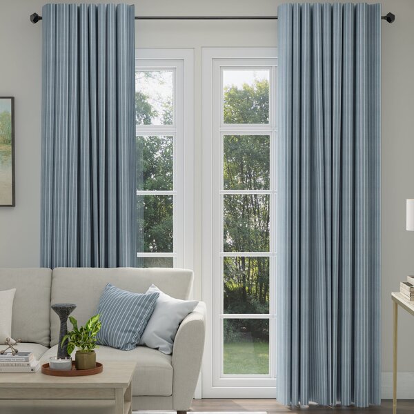 ANTE DECOR Burgess Printed Cotton Stripe Made To Measure Curtains Blue