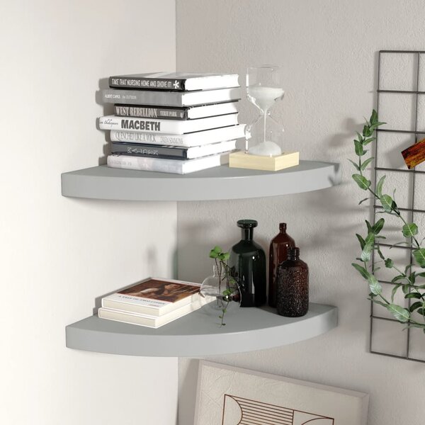 Floating Corner Shelves 2 pcs Grey 35x35x3.8 cm MDF