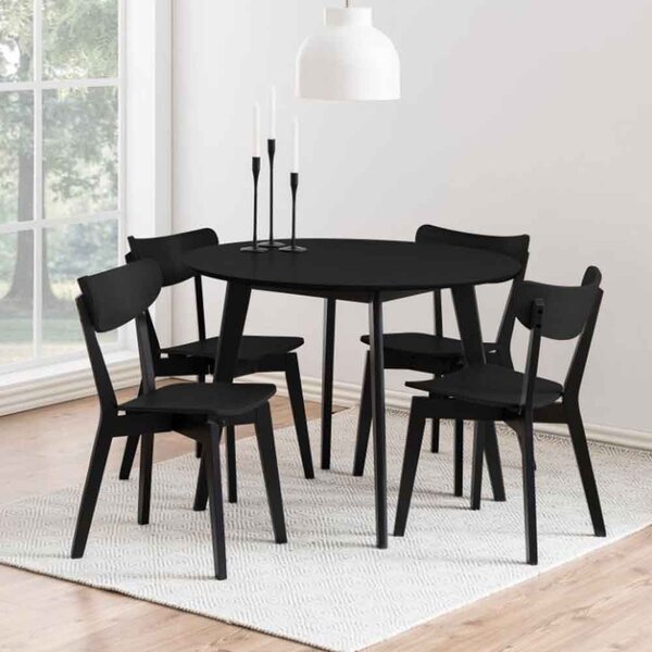 Reims Wooden Round Dining Table With 4 Chairs in Black
