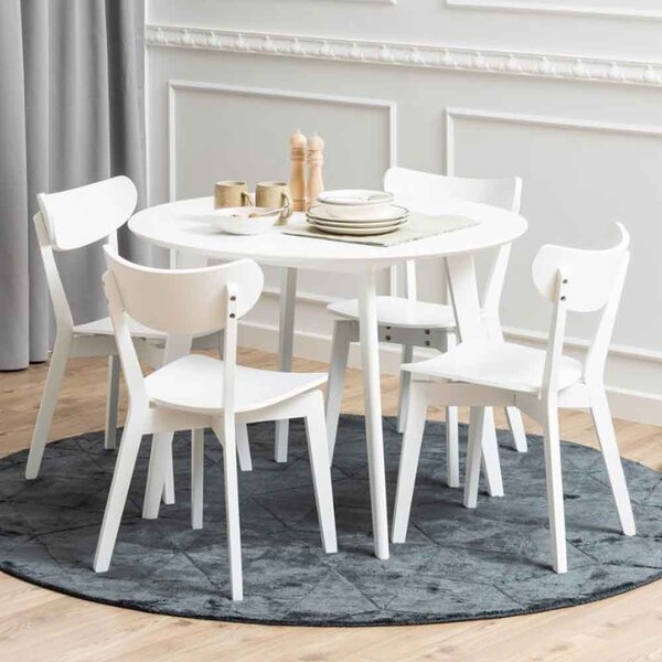 Reims Wooden Round Dining Table With 4 Chairs in White