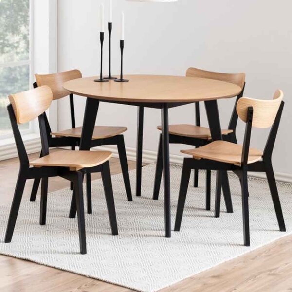 Reims Wooden Round Dining Table With 4 Chairs in Oak And Black