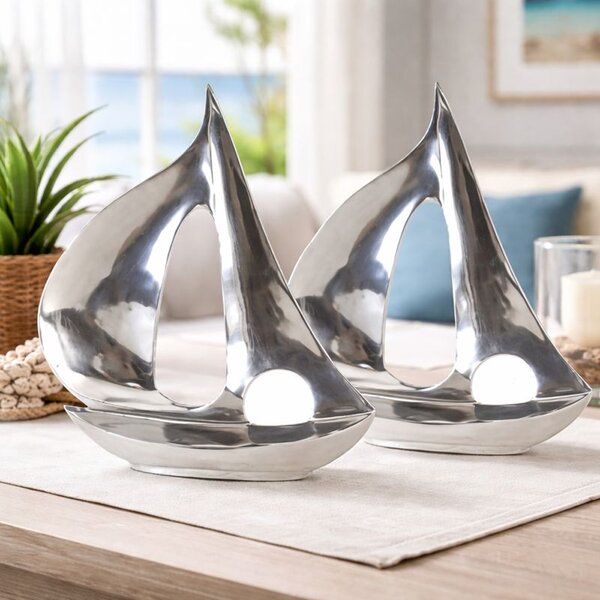 Bemidji Large Aluminium Set Of 2 Decorative Boat - Silver