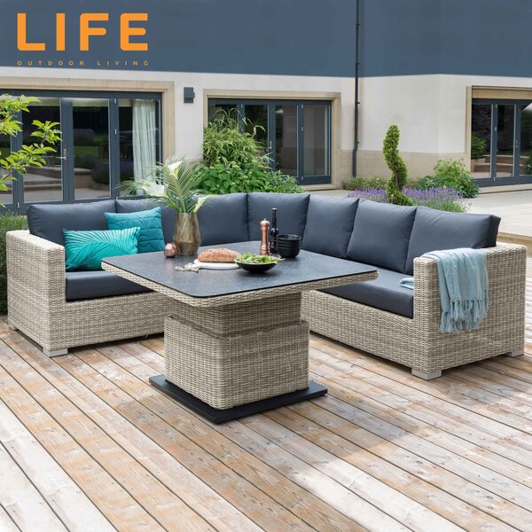 LIFE Outdoor Aya Round Corner Sofa Set with Height Adjustable Table | Roseland Furniture