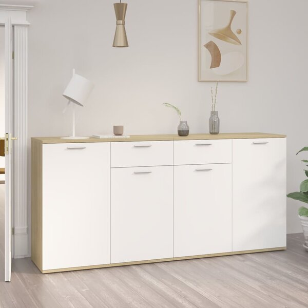 Sideboard White and Sonoma Oak 160x36x75 cm Engineered Wood