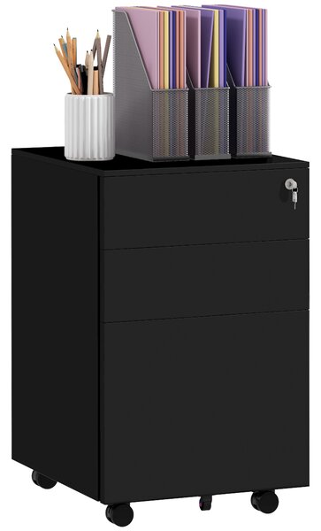 Vinsetto 3-Drawer Vertical Filing Cabinet w/ Lock & Pencil Tray, Steel Mobile File Cabinet w/ Adjustable Hanging Bar for A4, Legal Size, Black