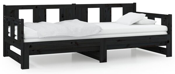 Pull-out Day Bed without Mattress Black Solid Wood Pine 2x cm