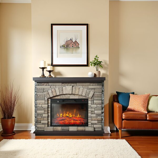 Electric Fireplace ElectricSun AMBAR Stone Free Standing Electric Fires, with Sound Effect, 3 Colour, with APP, W107xH90cm