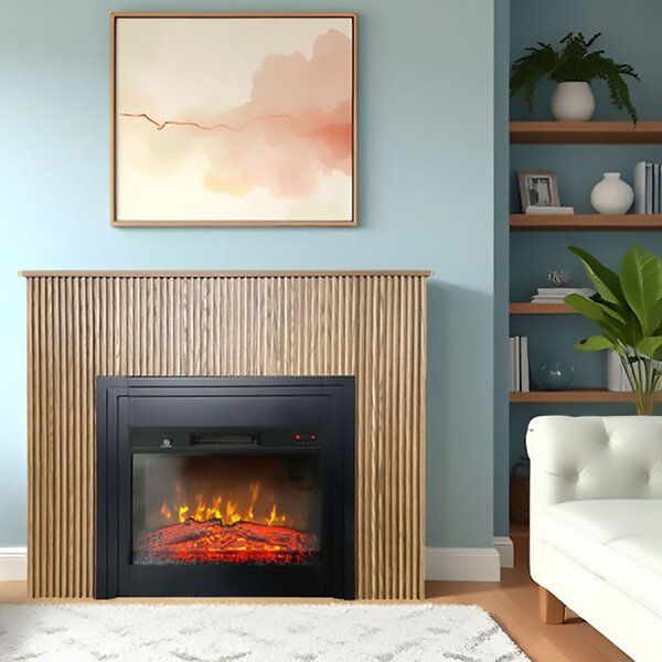 Free Standing Electric Fires with decorative slats ElectricSun LAMELIA Light oak, with Sound Effect, 3 Colour, with APP, W120xH102cm