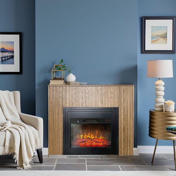 Free Standing Electric Fires with decorative slats ElectricSun LAMELIA Light oak, with Sound Effect, 3 Colour, with APP, W120xH102cm